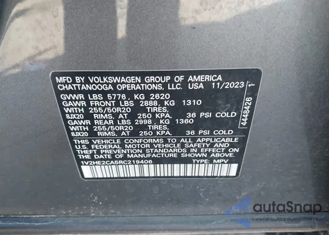 2024 Volkswagen Atlas Cross Sport 2.0T Se W/Technology из США, поврежденный, VIN 1V2HE2CA5RC219406